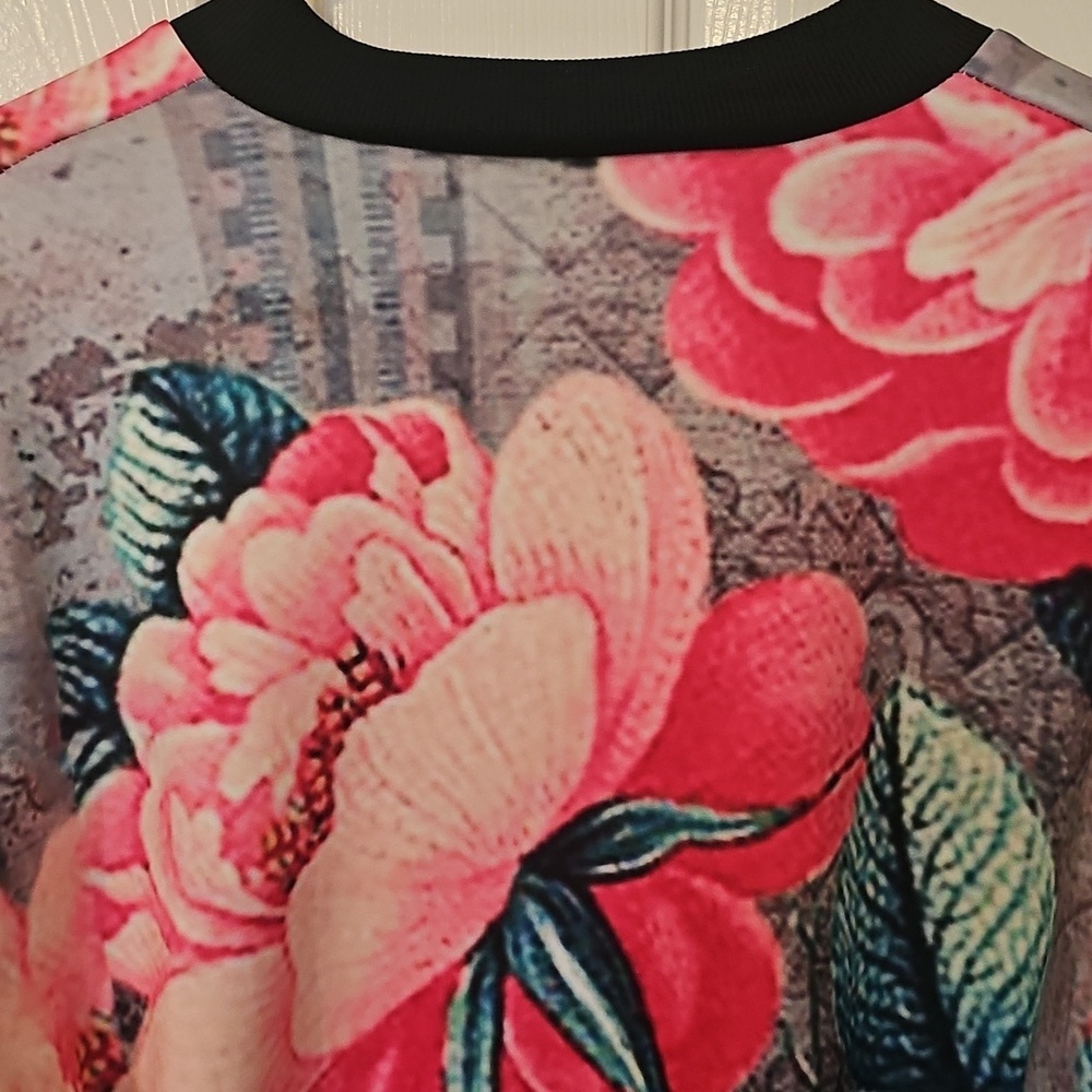 New Retro Y2K Lightweight Bomber Jacket Floral Full Zip Large - Picture 11 of 13